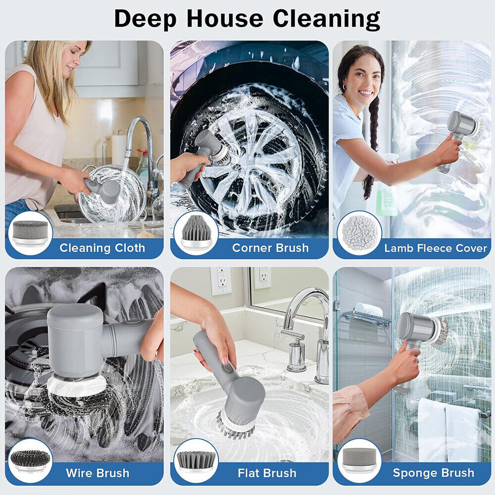 8-in-1 Electric Spin Scrubber – Effortless Deep Cleaning in Minutes