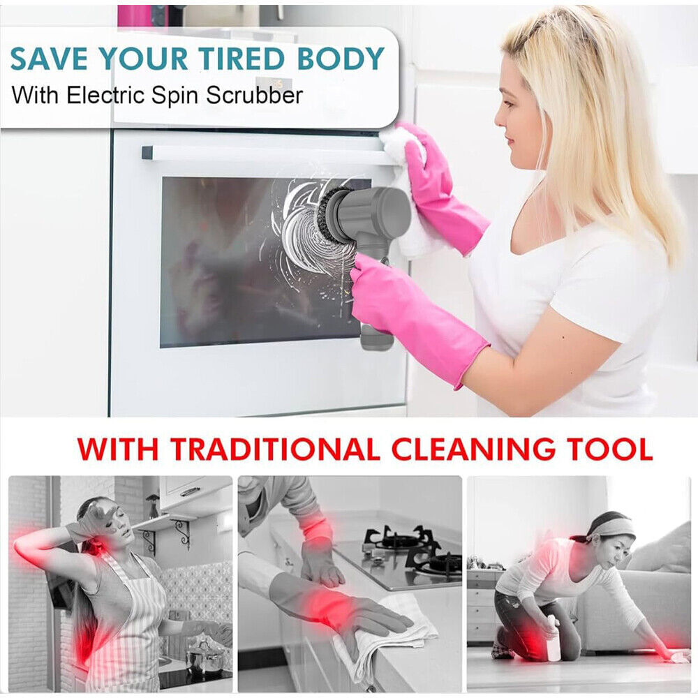 8-in-1 Electric Spin Scrubber – Effortless Deep Cleaning in Minutes